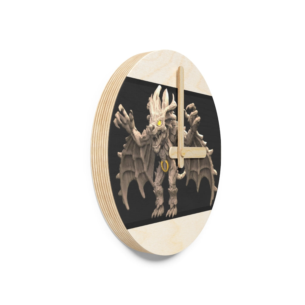 Rock Creature Wooden Wall Clock made from sustainable birch plywood, featuring customizable designs and available in two sizes.