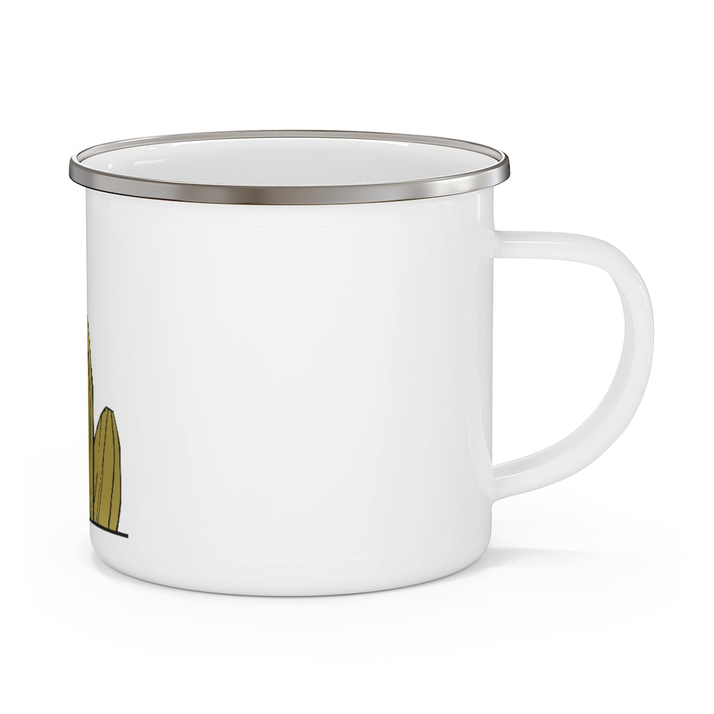 Rock Enamel Camping Mug with a C-handle, featuring a durable enamel finish and a stylish design, perfect for outdoor adventures.