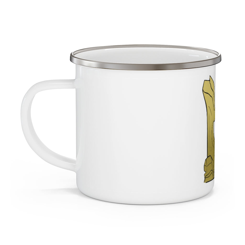 Rock Enamel Camping Mug with a C-handle, featuring a durable enamel finish and a stylish design, perfect for outdoor adventures.