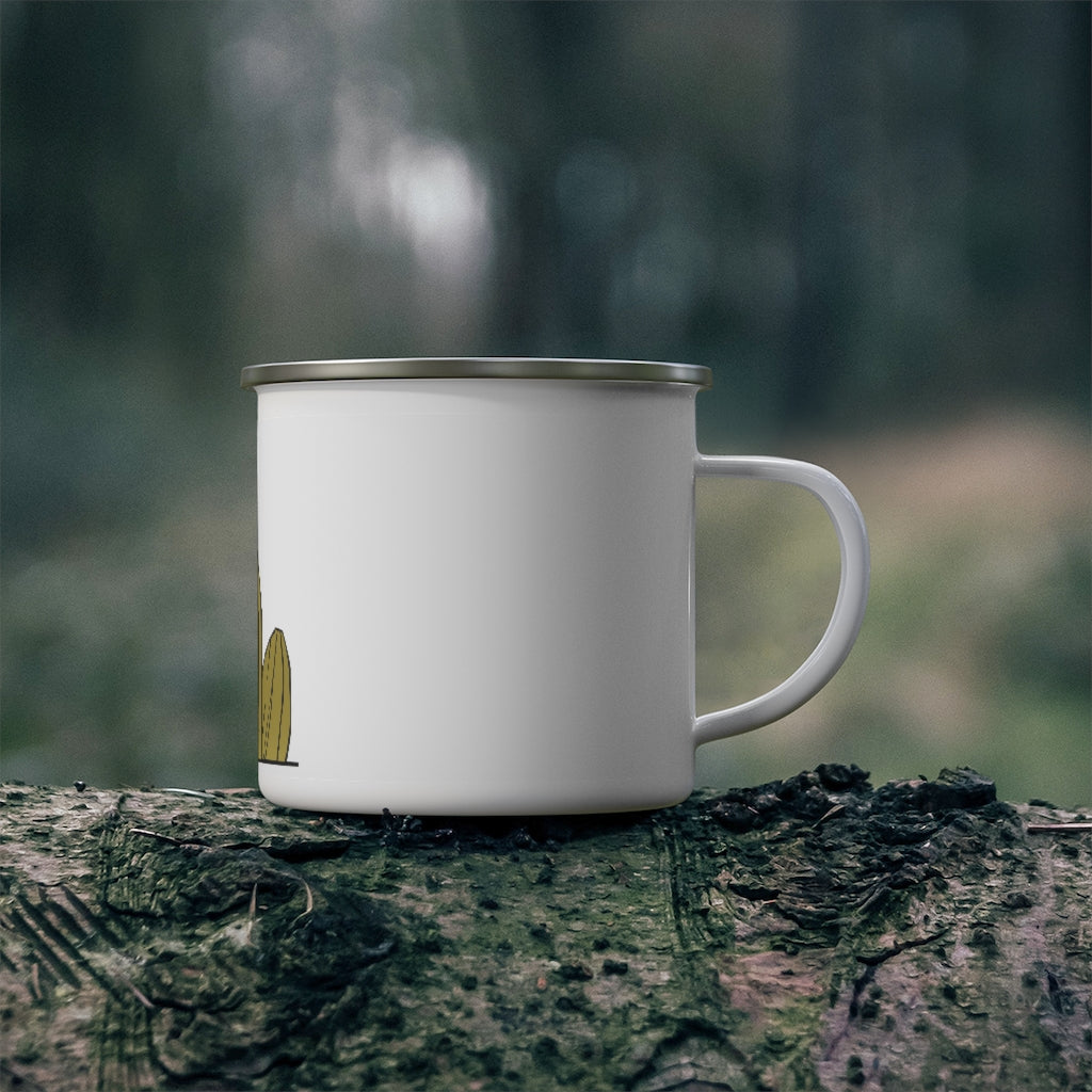 Rock Enamel Camping Mug with a C-handle, featuring a durable enamel finish and a stylish design, perfect for outdoor adventures.