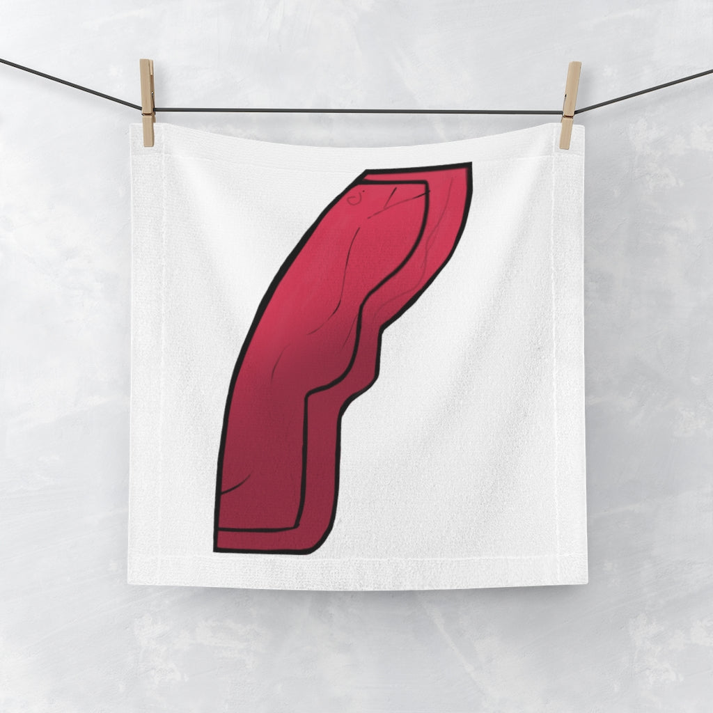 Rock Face Towel featuring a customizable polyester front and soft cotton back, ideal for bathroom use.