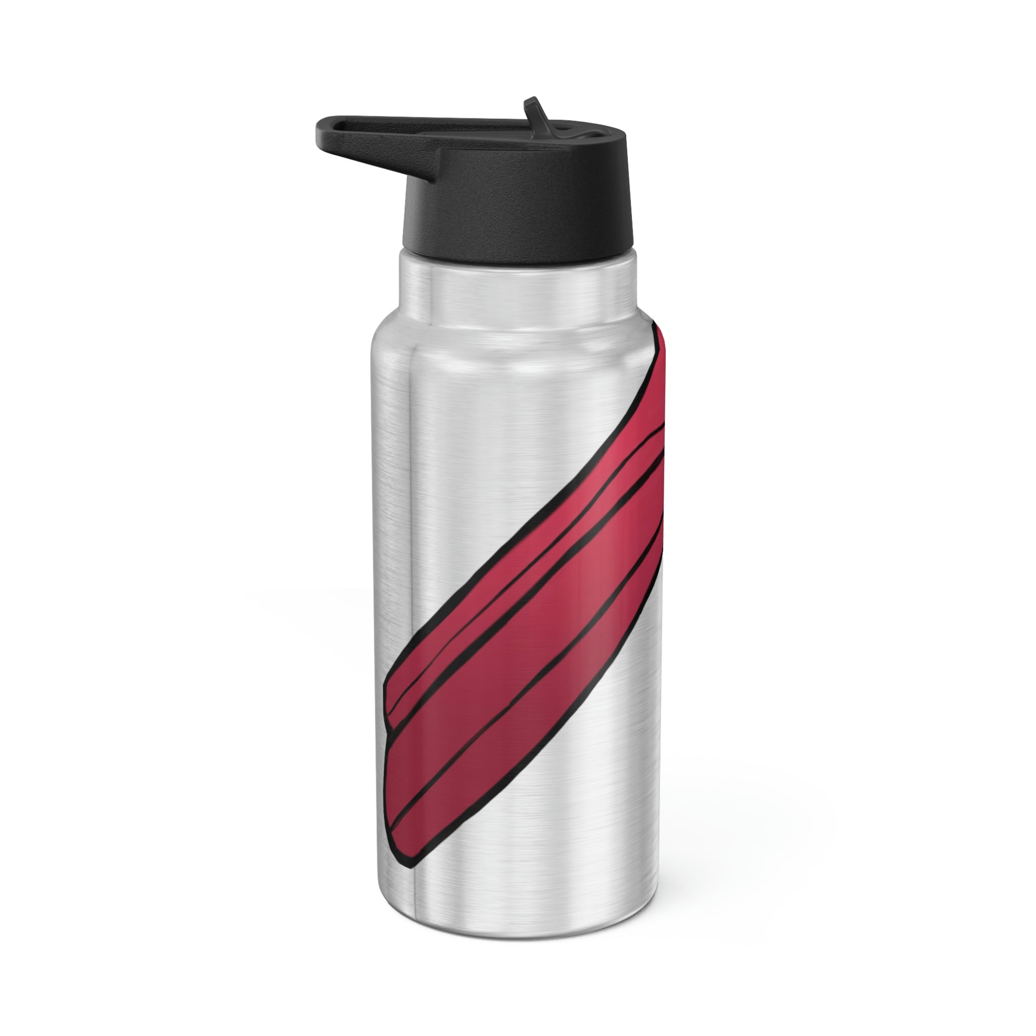 Rock Gator Tumbler in stainless steel with a black plastic cap and straw, showcasing a customizable design.