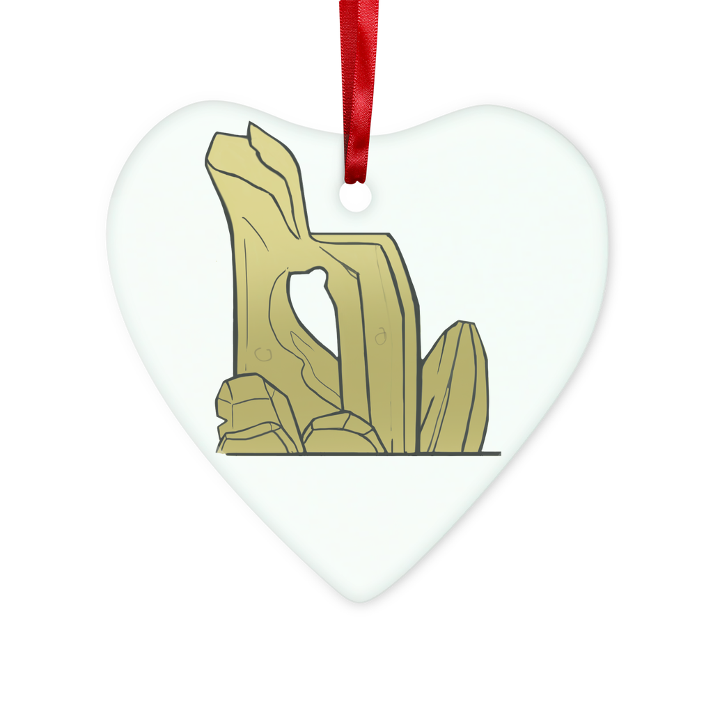 Rock Glass Hanging Ornament in round and heart shapes, featuring a red ribbon and gold string, elegantly packaged in a white box.