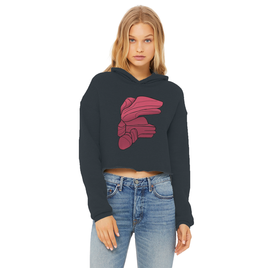 Rock Ladies Cropped Raw Edge Hoodie in various colors, showcasing its stylish cropped design and soft fabric.