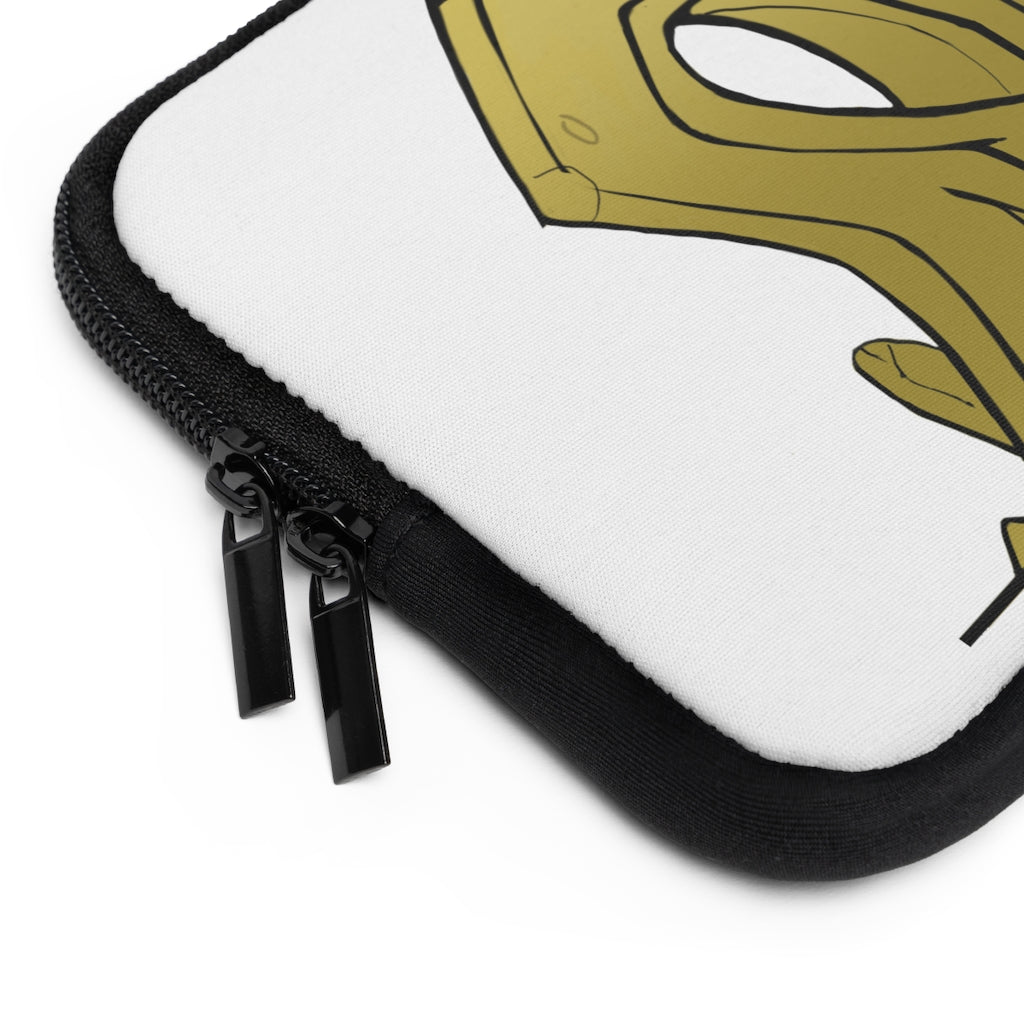 Rock Laptop Sleeve featuring a customizable front design and solid black back, made from smooth neoprene material.