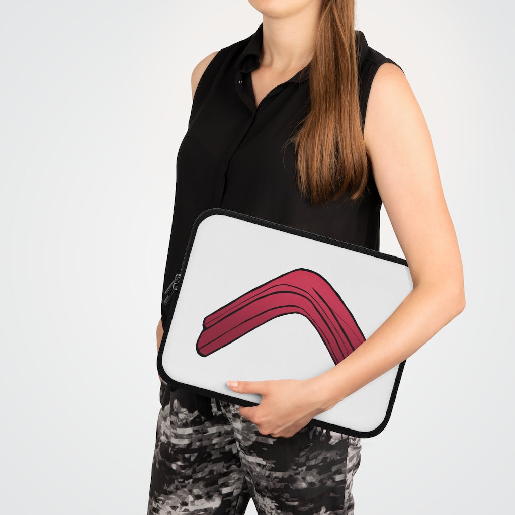 Rock Laptop Sleeve featuring customizable front design and solid black back, made from water-resistant neoprene material.