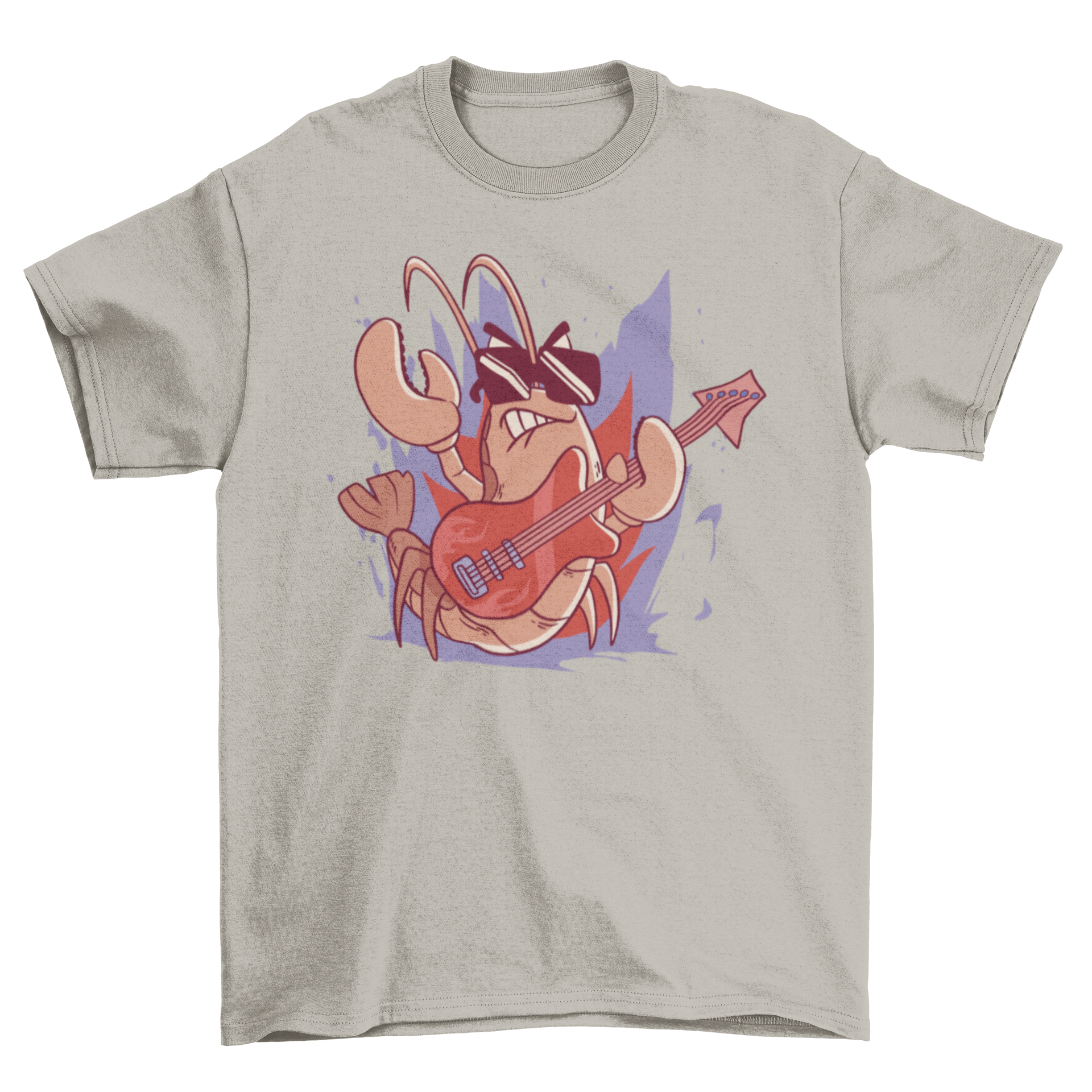 Rock Lobster T-shirt featuring a lobster playing electric guitar with sunglasses.