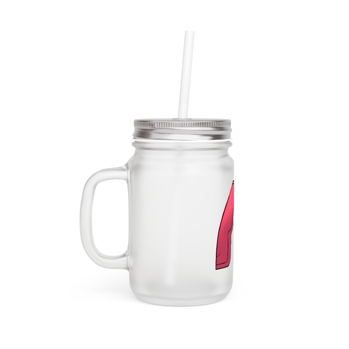 A personalized Rock Mason Jar made of frosted glass, featuring a straw and lid, perfect for drinks.