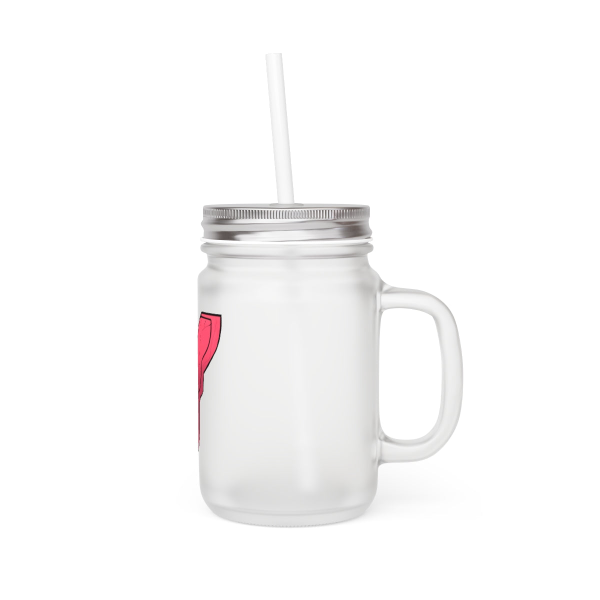 A personalized Rock Mason Jar made of frosted glass, featuring a straw and lid, perfect for drinks.