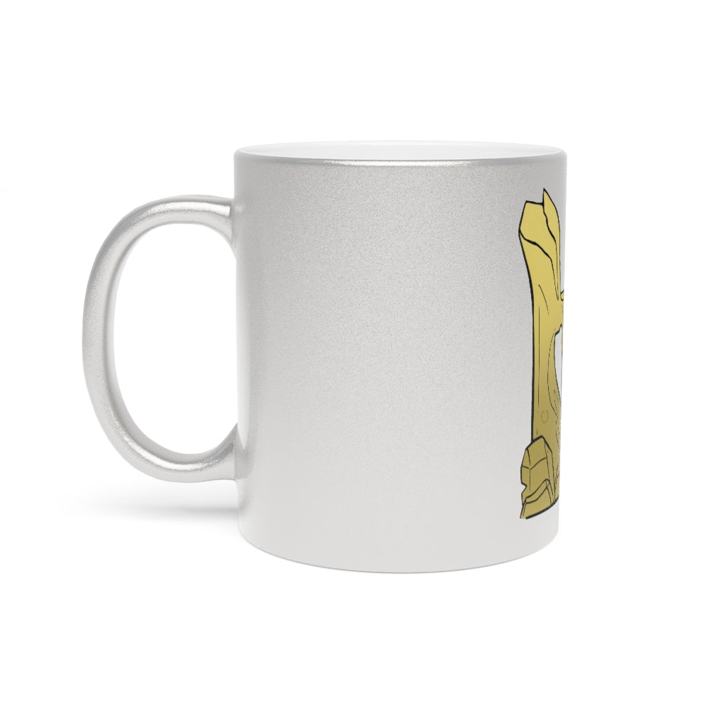 Rock Metallic Mug in Gold and Silver finishes, showcasing personalized designs and a comfortable C-handle.