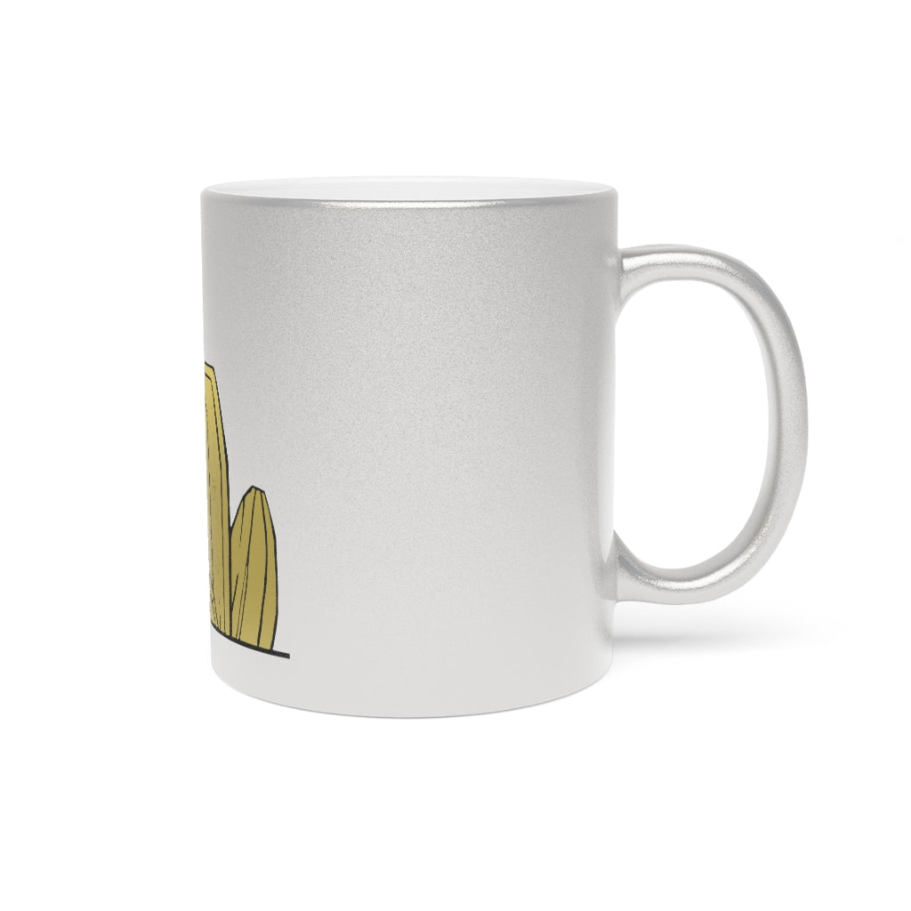 Rock Metallic Mug in Gold and Silver finishes, showcasing personalized designs and a comfortable C-handle.