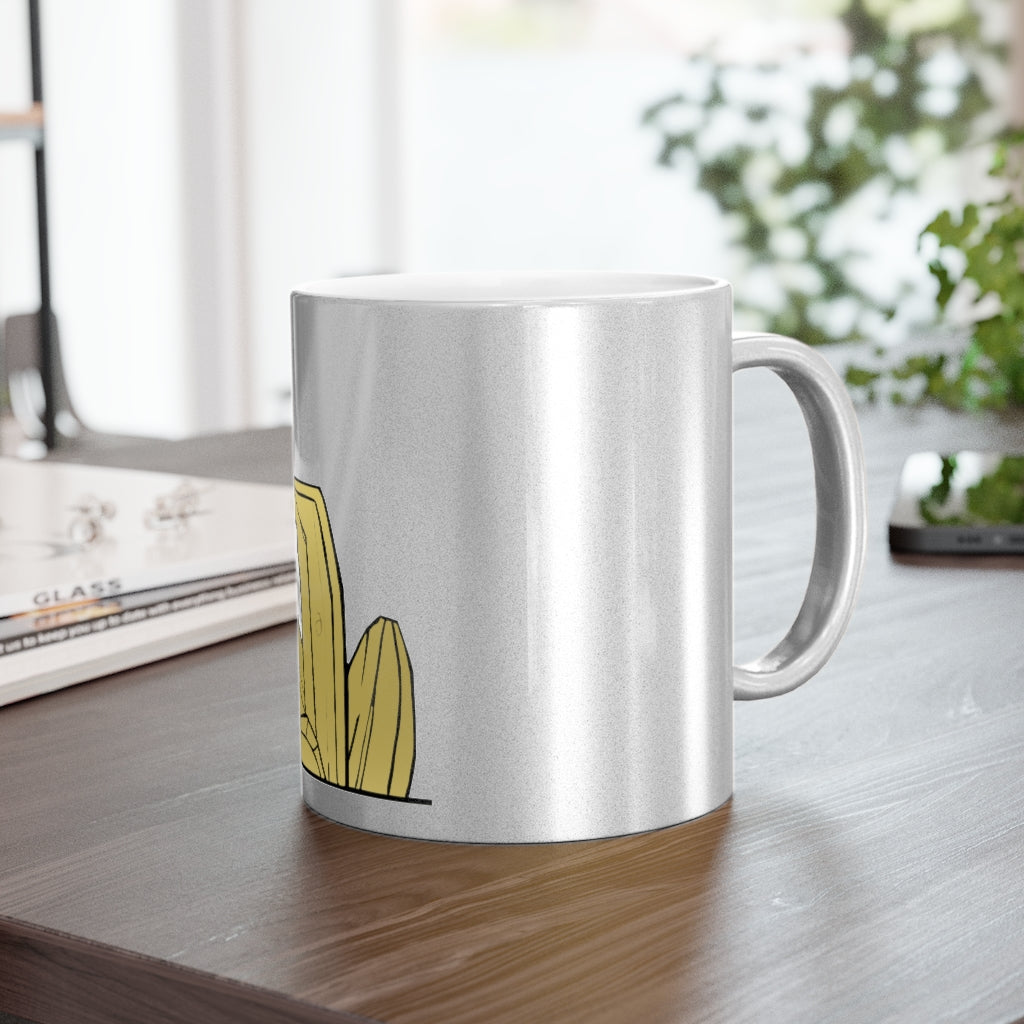 Rock Metallic Mug in Gold and Silver finishes, showcasing personalized designs and a comfortable C-handle.