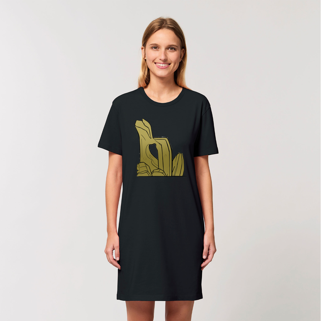 Rock Organic T-Shirt Dress made from 100% organic cotton, featuring a soft-hand feel and stylish design, available in various sizes.