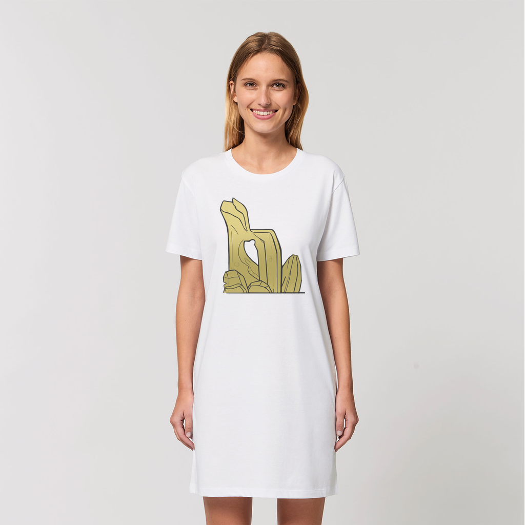 Rock Organic T-Shirt Dress made from 100% organic cotton, featuring a soft-hand feel and stylish design, available in various sizes.