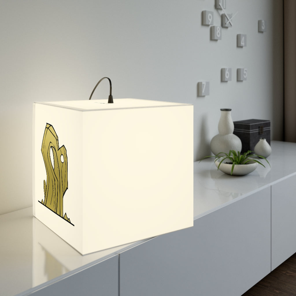 A beautifully designed Rock Personalized Lamp in a cube shape, showcasing its unique patterns and soft glow, perfect for indoor decor.