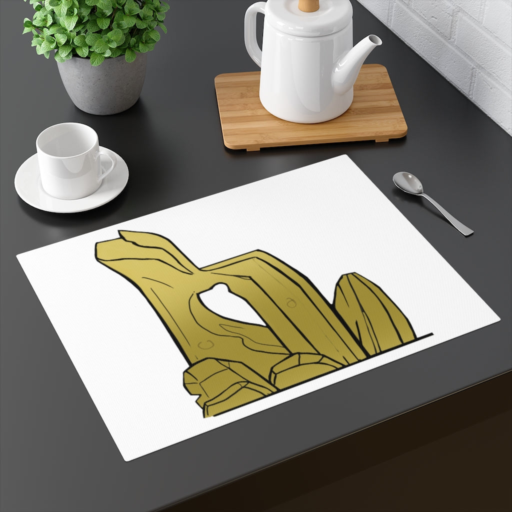 Rock Placemat featuring a unique design with a one-sided print and natural back, made from durable cotton.