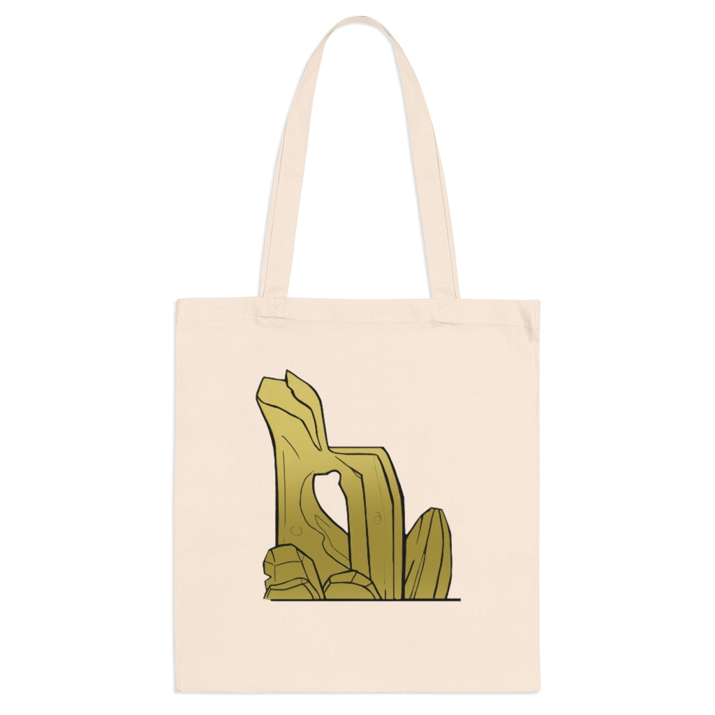 A stylish Rock Tote Bag made of 100% cotton, featuring long handles and cross stitching for added stability, available in various colors.