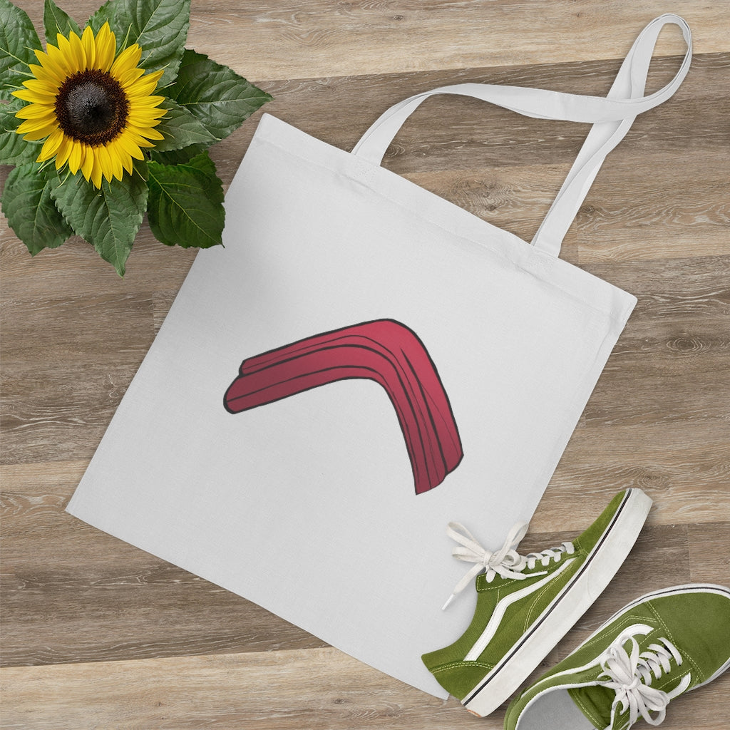 A stylish Rock Tote Bag made of 100% cotton, featuring long handles and cross stitching for durability, available in various colors.