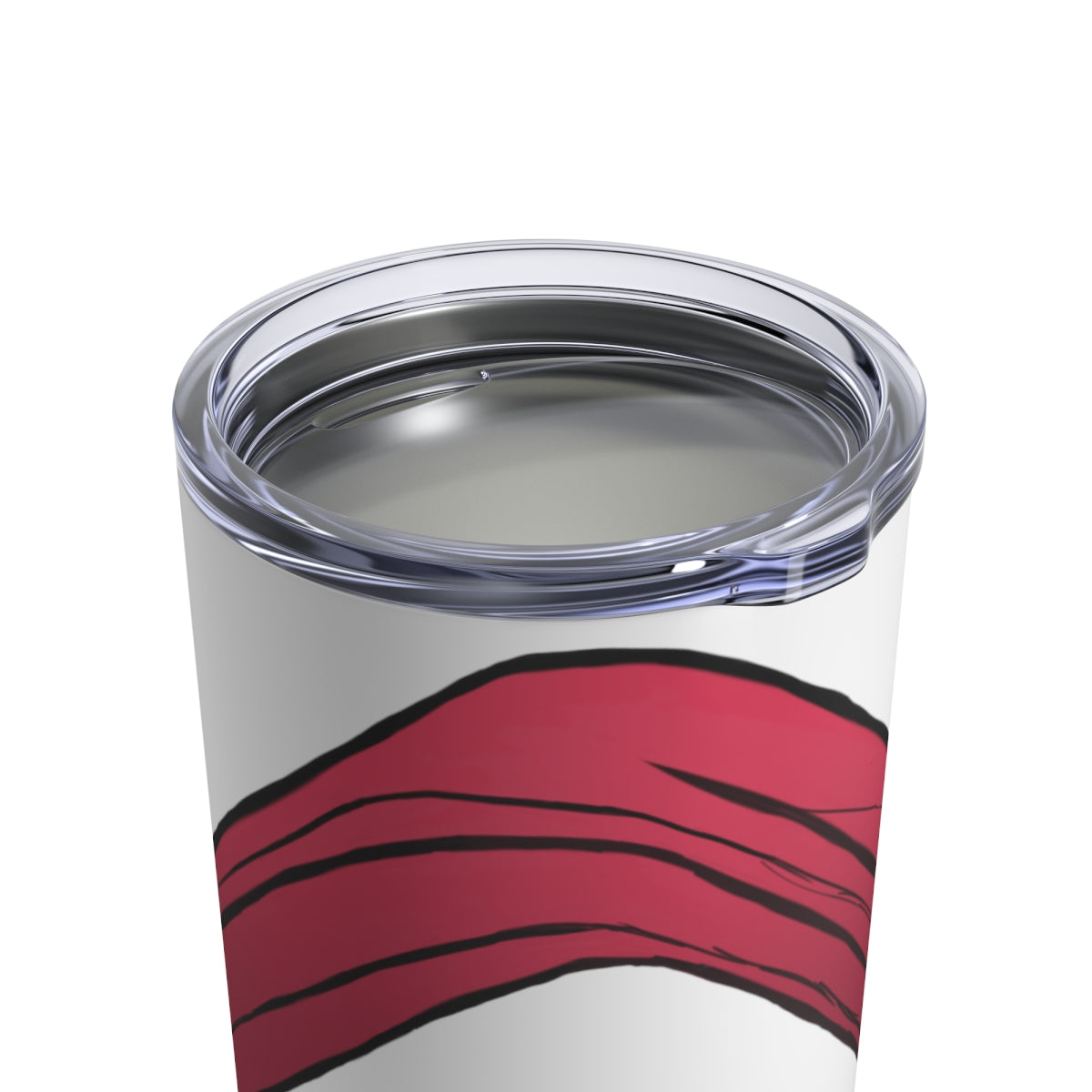 Rock Tumbler 10oz made of stainless steel with a see-thru plastic lid, showcasing its sleek design and rounded corners.