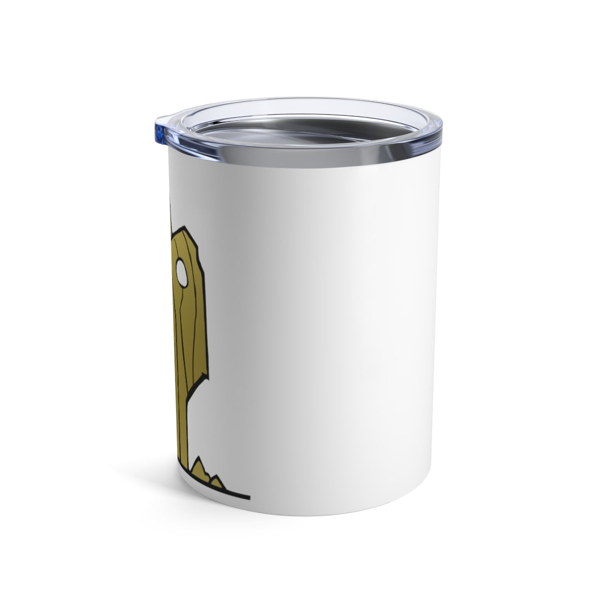 Rock Tumbler 10oz made of stainless steel with a see-thru plastic lid, showcasing its sleek design and rounded corners.