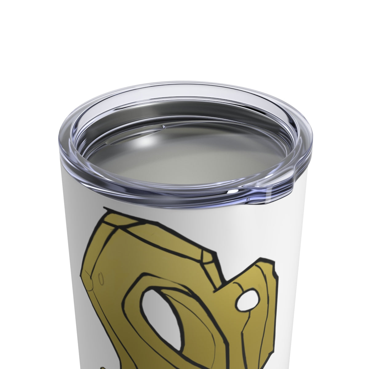 Rock Tumbler 10oz made of stainless steel with a see-thru plastic lid, showcasing its sleek design and rounded corners.