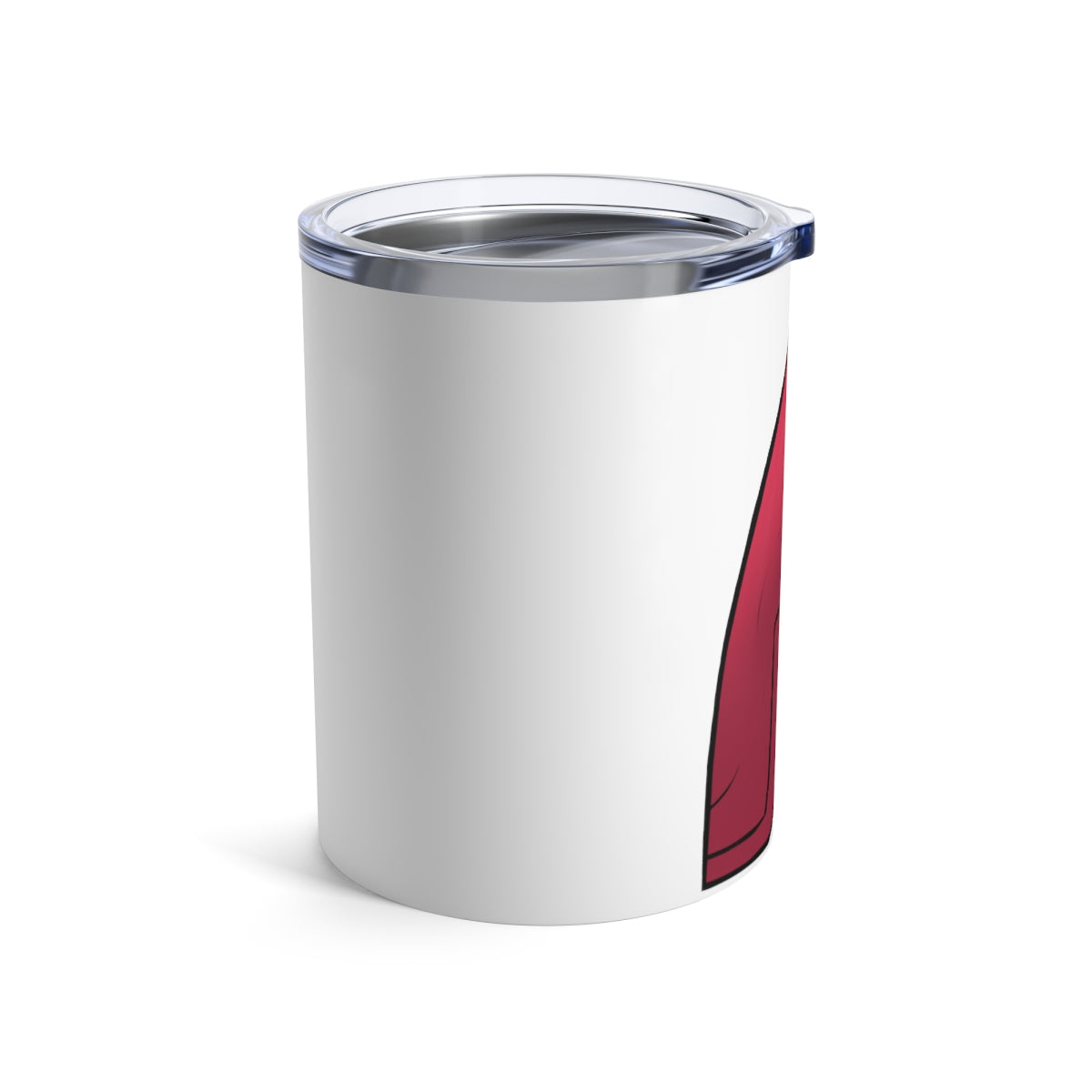 Rock Tumbler 10oz made of stainless steel with a see-thru plastic lid, showcasing its sleek design and rounded corners.