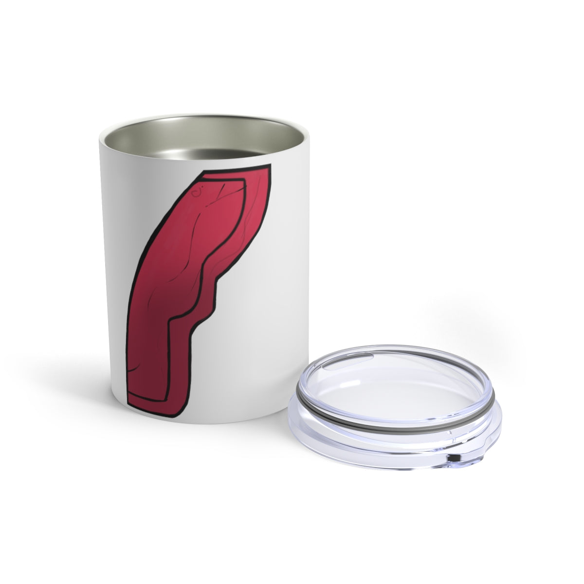 Rock Tumbler 10oz made of stainless steel with a see-thru plastic lid, showcasing its sleek design and rounded corners.