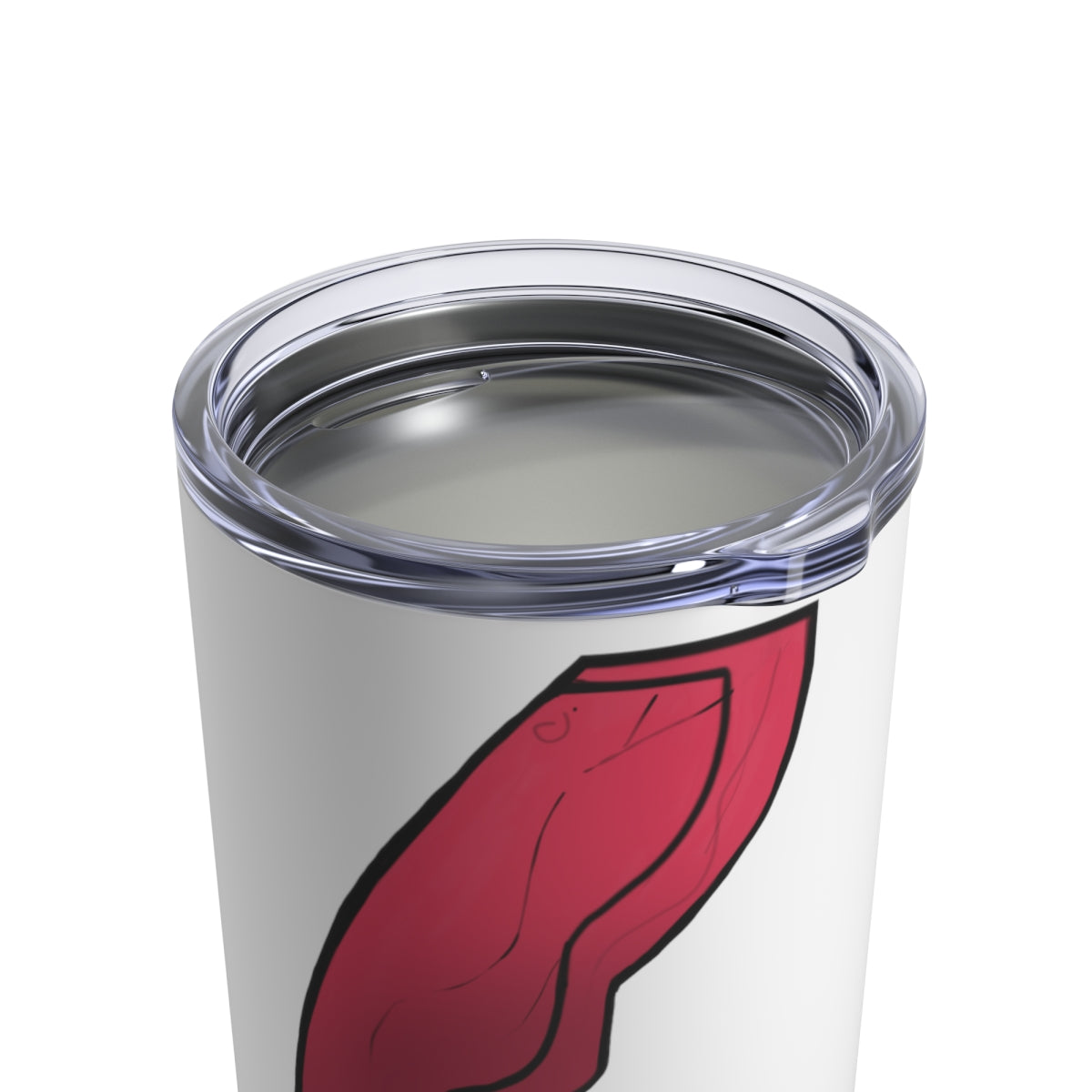 Rock Tumbler 10oz made of stainless steel with a see-thru plastic lid, showcasing its sleek design and rounded corners.