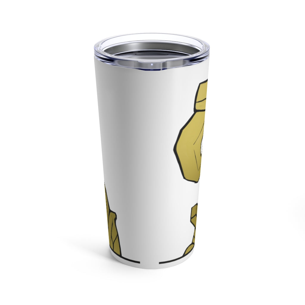 Rock Tumbler 20oz in stainless steel with a see-thru plastic lid, showcasing its sleek design and rounded corners.