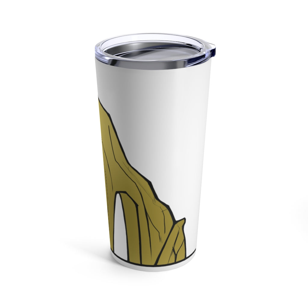 Rock Tumbler 20oz in stainless steel with a see-thru plastic lid, showcasing its sleek design and rounded corners.