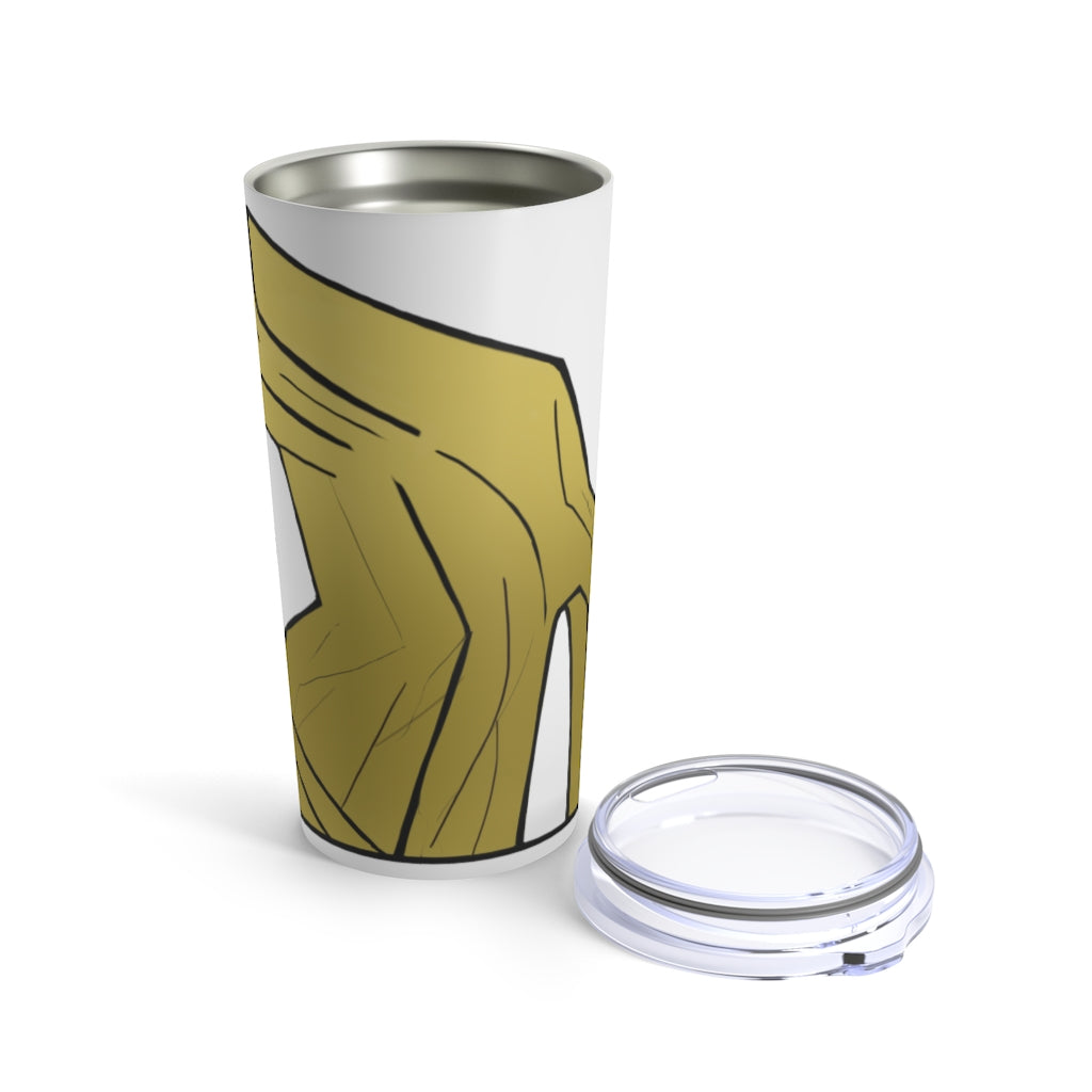 Rock Tumbler 20oz in stainless steel with a see-thru plastic lid, showcasing its sleek design and rounded corners.