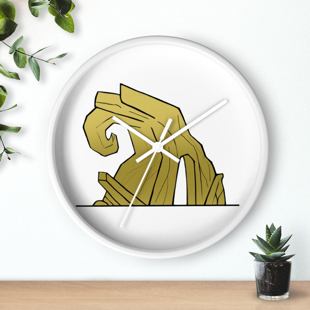 Rock Wall Clock featuring a unique rock design with a wooden frame and plexiglass face, ideal for indoor use.