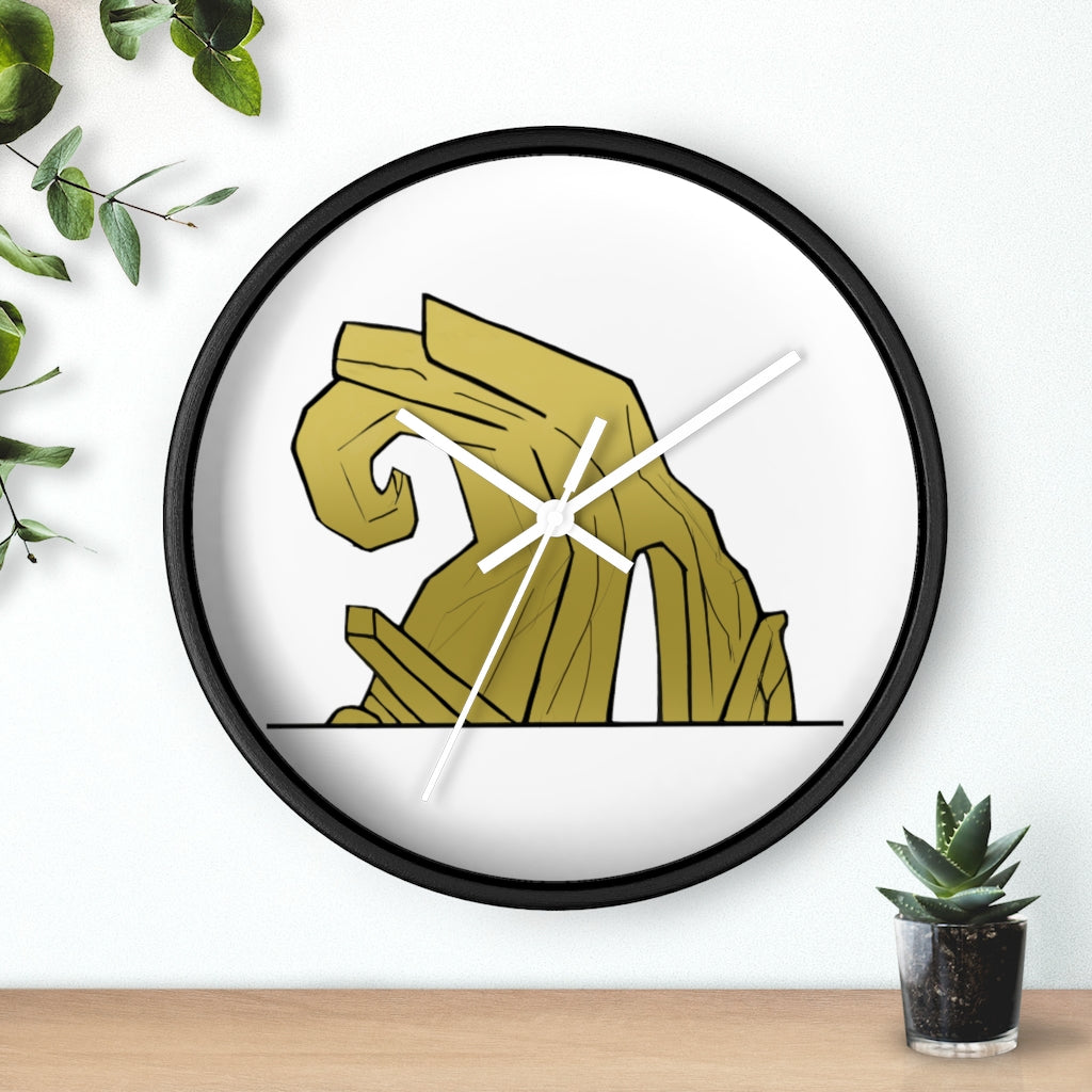 Rock Wall Clock featuring a unique rock design with a wooden frame and plexiglass face, ideal for indoor use.