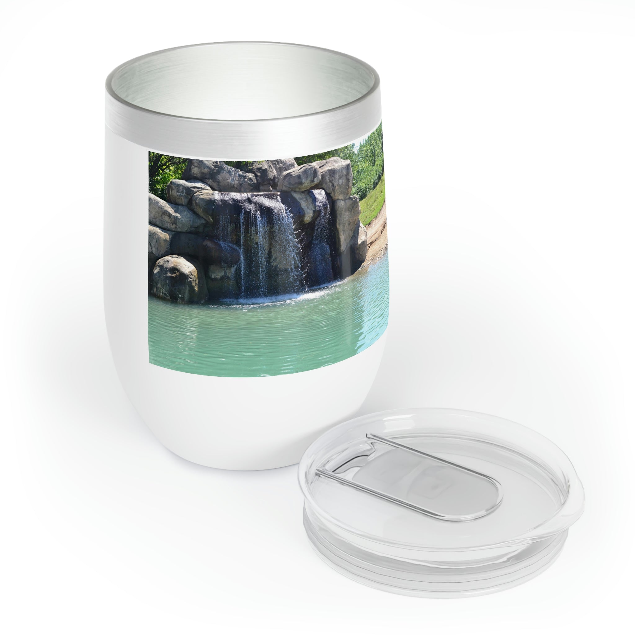 Rock Waterfall Chill Wine Tumbler in stainless steel with a sleek design, perfect for keeping beverages at the ideal temperature.