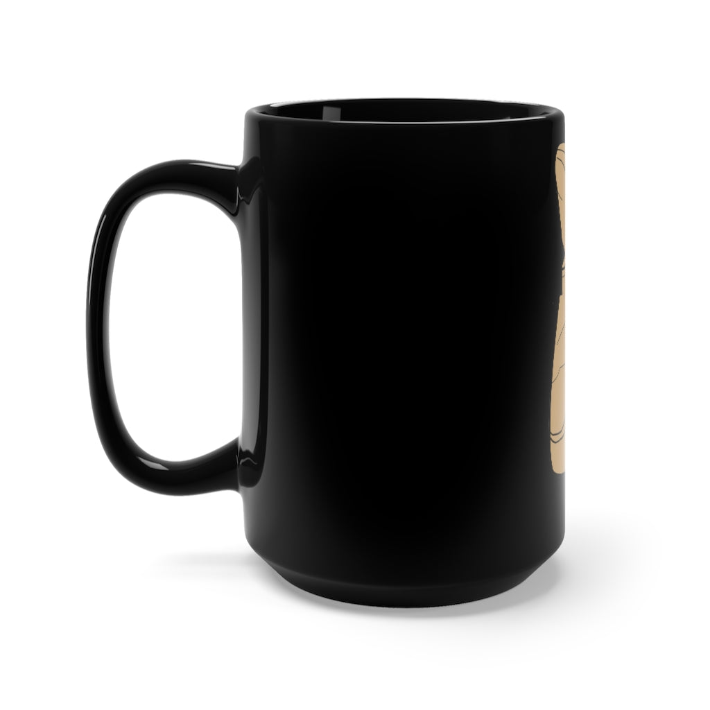 Rock with Water Black Mug, 15oz ceramic mug with rounded corners and C-handle, perfect for coffee and tea lovers.