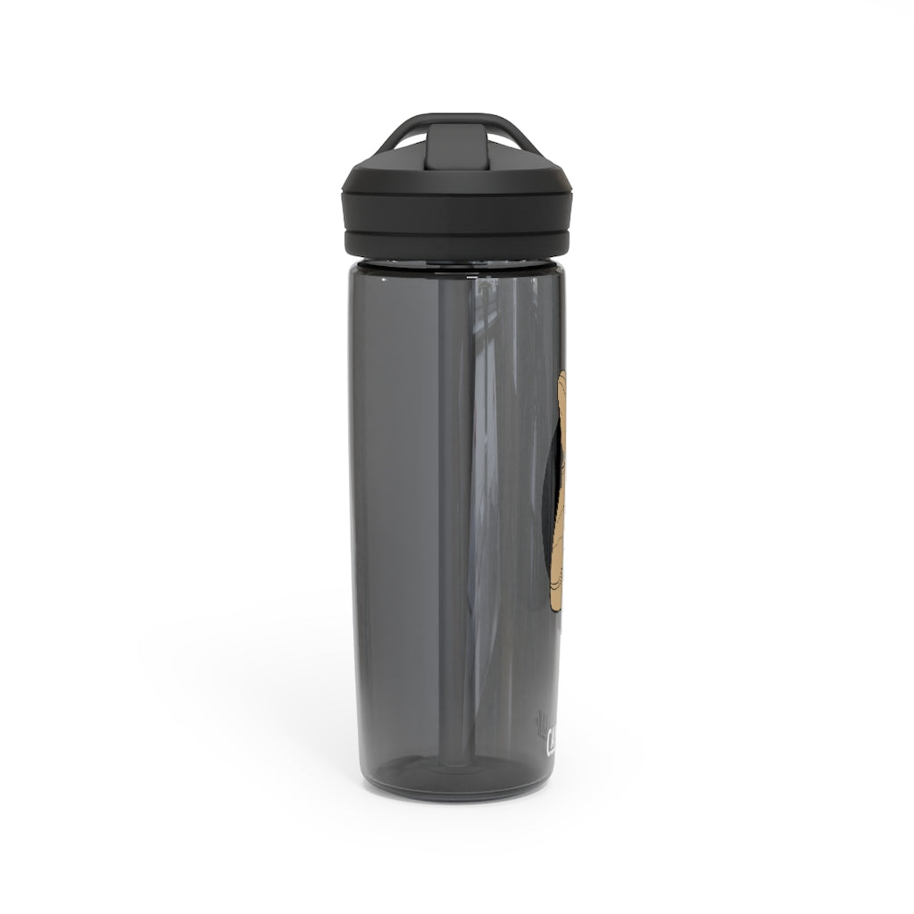 CamelBak Eddy® Water Bottle in Rock with Water design, available in 20oz and 25oz sizes, featuring a spill-proof biting valve and easy-carry handle.