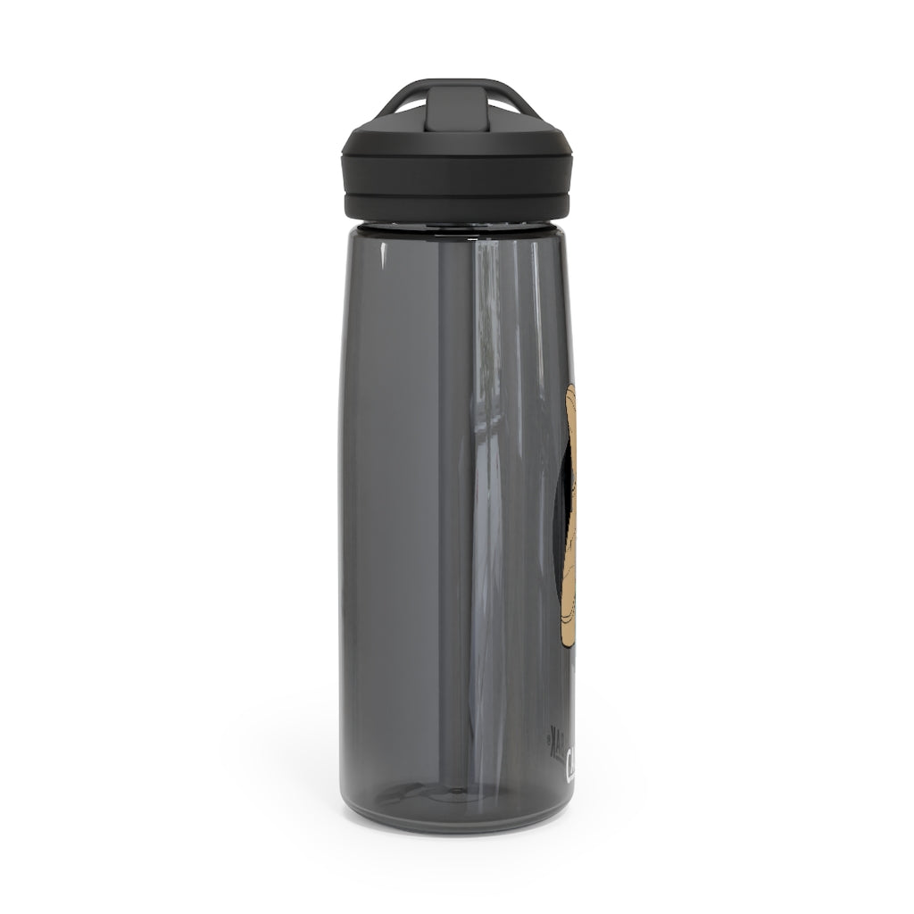 CamelBak Eddy® Water Bottle in Rock with Water design, available in 20oz and 25oz sizes, featuring a spill-proof biting valve and easy-carry handle.