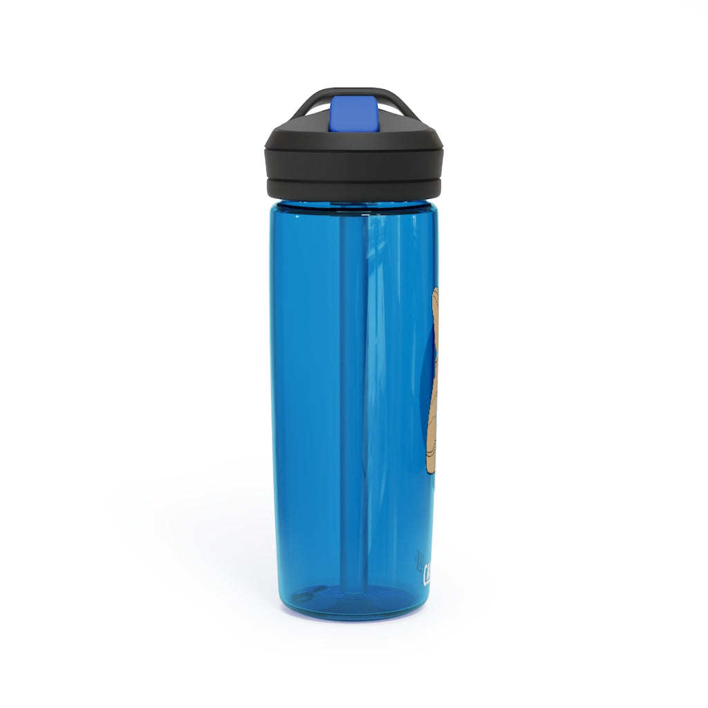 CamelBak Eddy® Water Bottle in Rock with Water design, available in 20oz and 25oz sizes, featuring a spill-proof biting valve and easy-carry handle.