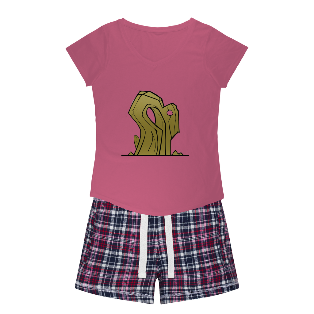 Rock Women's Sleepy Tee and Flannel Short set featuring a relaxed fit T-shirt and vibrant flannel shorts, perfect for cozy nights.