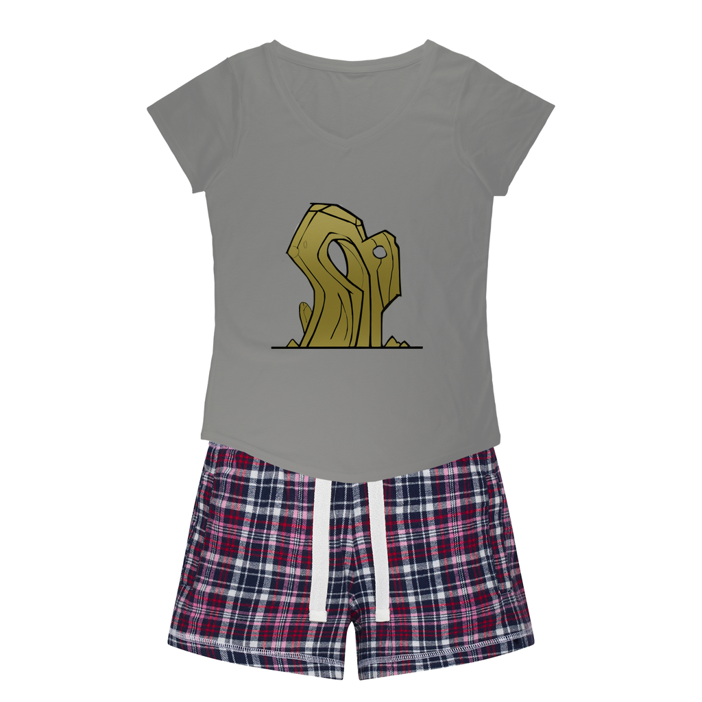 Rock Women's Sleepy Tee and Flannel Short set featuring a relaxed fit T-shirt and vibrant flannel shorts, perfect for cozy nights.