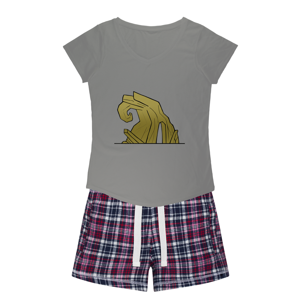 Rock Women's Sleepy Tee and Flannel Short set featuring a relaxed fit T-shirt and vibrant flannel shorts, perfect for cozy nights.