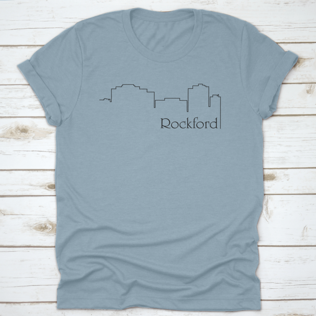 Rockford City One Line Drawing Abstract Background featuring a minimalist cityscape design on a comfortable cotton fabric.