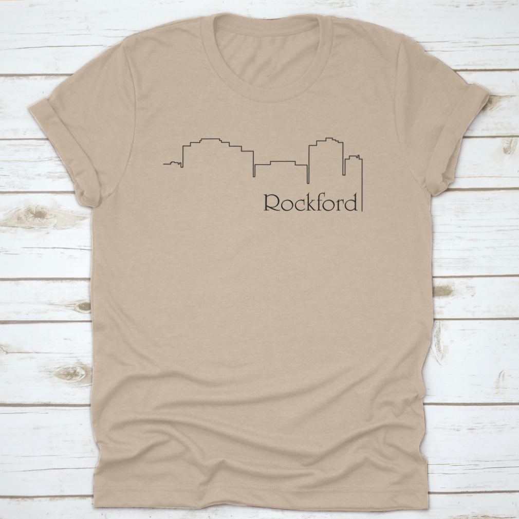 Rockford City One Line Drawing Abstract Background featuring a minimalist cityscape design on a comfortable cotton fabric.