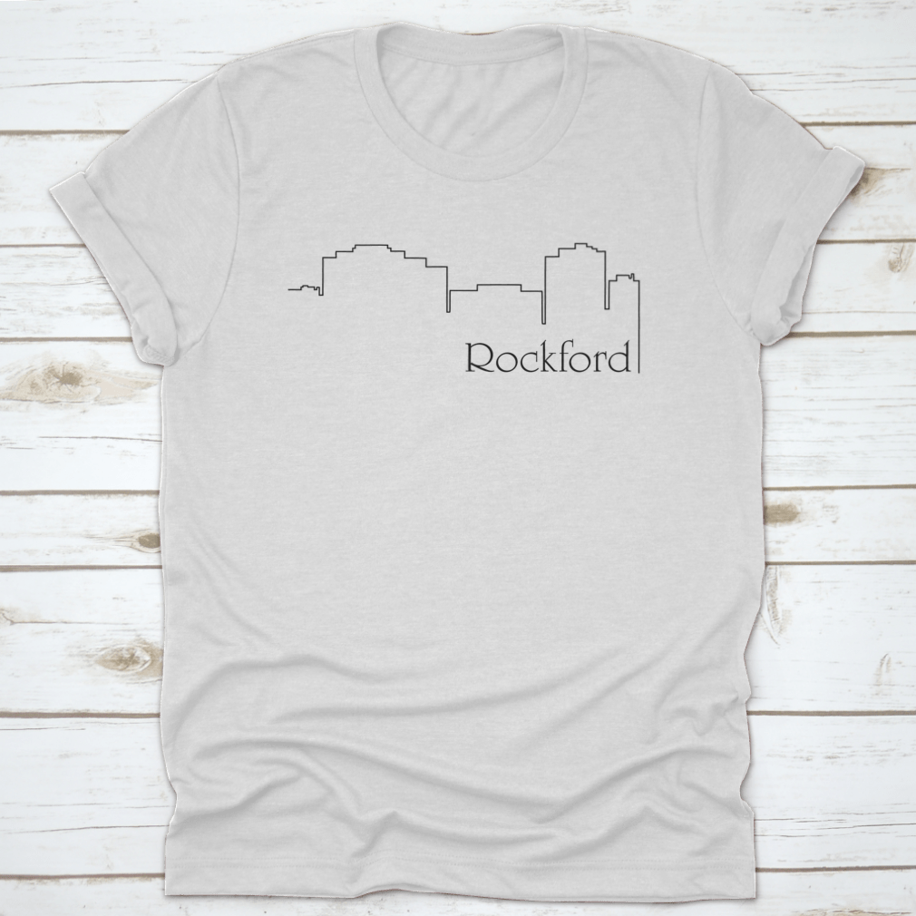 Rockford City One Line Drawing Abstract Background featuring a minimalist cityscape design on a comfortable cotton fabric.