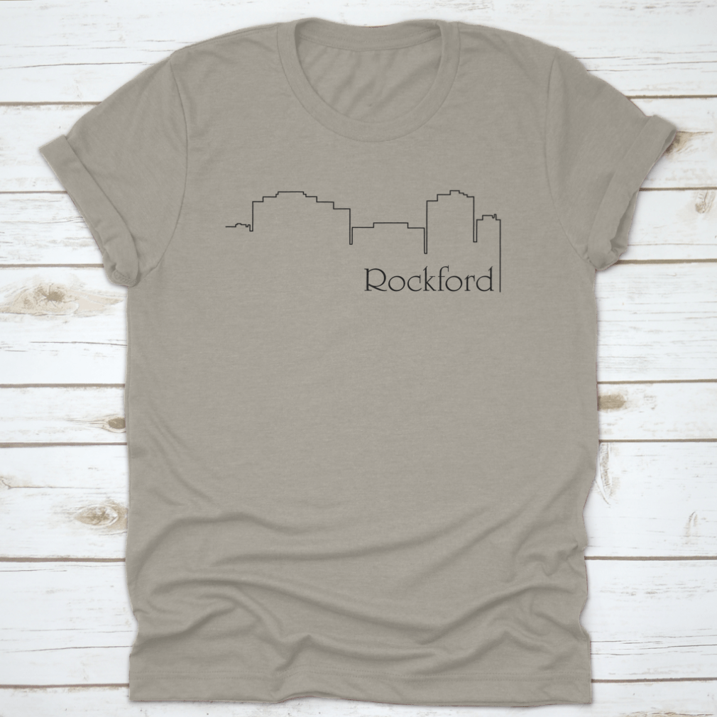 Rockford City One Line Drawing Abstract Background featuring a minimalist cityscape design on a comfortable cotton fabric.