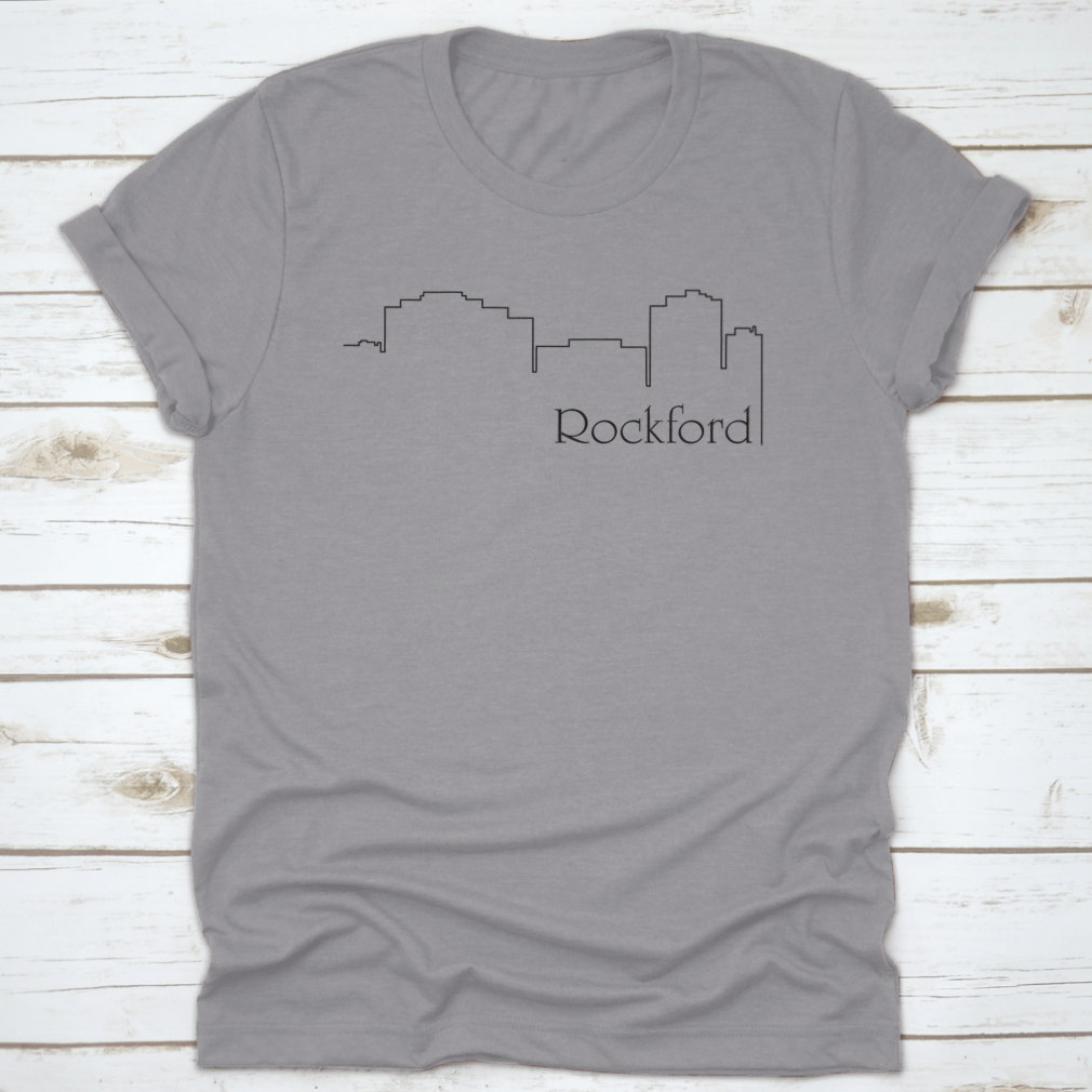 Rockford City One Line Drawing Abstract Background featuring a minimalist cityscape design on a comfortable cotton fabric.