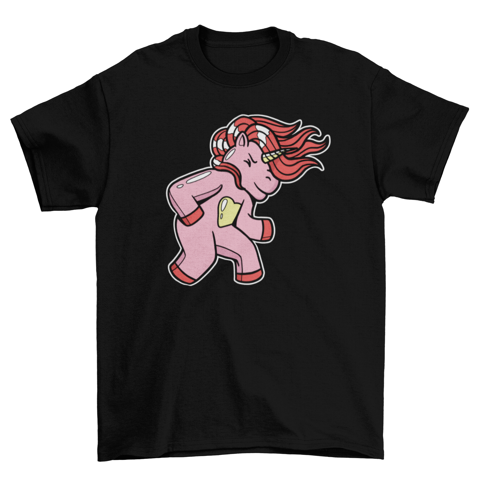 A vibrant t-shirt featuring a unicorn headbanging, perfect for music lovers.