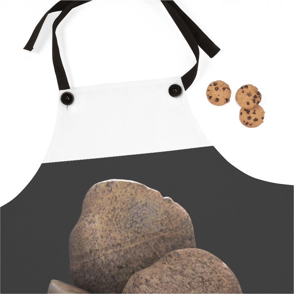 Stylish Rocks Apron made of lightweight polyester with black detachable twill straps and customizable print.