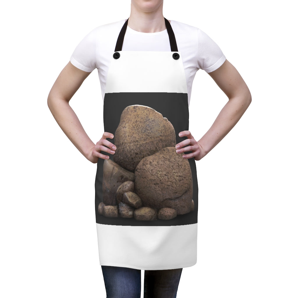 Stylish Rocks Apron made of lightweight polyester with black detachable twill straps and customizable print.