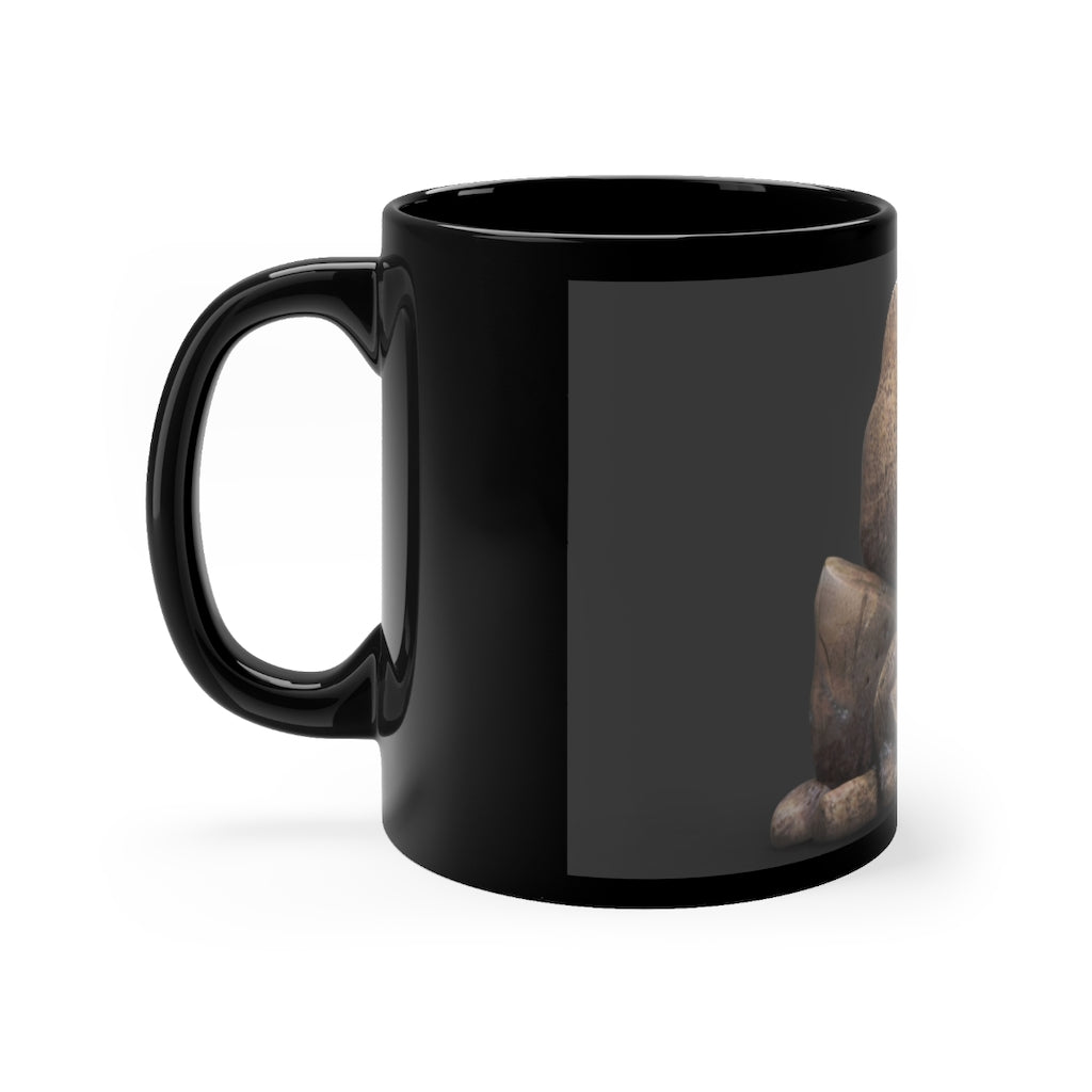 Rocks Black mug 11oz with full-wrap design and C-handle, showcasing its sleek black ceramic finish.